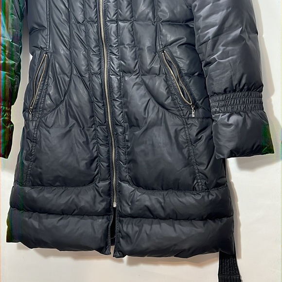 Cole Haan Black Fully Lined Belted Puffer Zip Closure Coat Front Pockets Size S - Picture 3 of 12